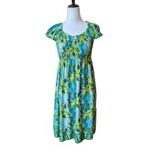 London Times Shirred Floral Print Dress Size 4